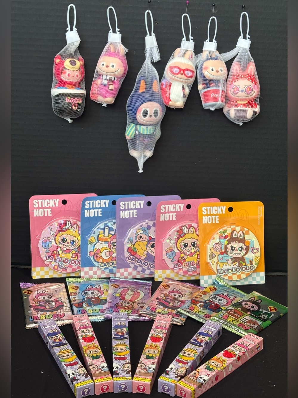 HALLOWEEN LABUBU MONSTERS BUNDLE SQUISHY, STICKY NOTE PAD, TRADER CARDS, & PENS